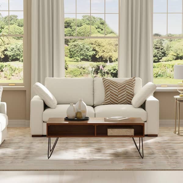 Simpli Home Charlie 78 in. Straight Arm Tightly Woven Performance Fabric Rectangle Sofa in Cream