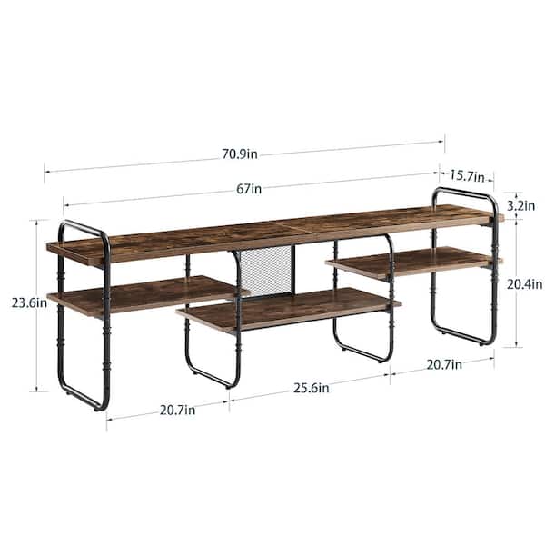 Industrial Television Stand for 75 in. TV Entertainment Center/Media Console Table with Open Storage Shelves, Brown