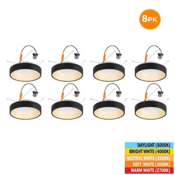 6 in. Retrofit Matte Black White Oak Accent Integrated LED Recessed Light Night Light Feature Adjustable CCT (8-Pack)