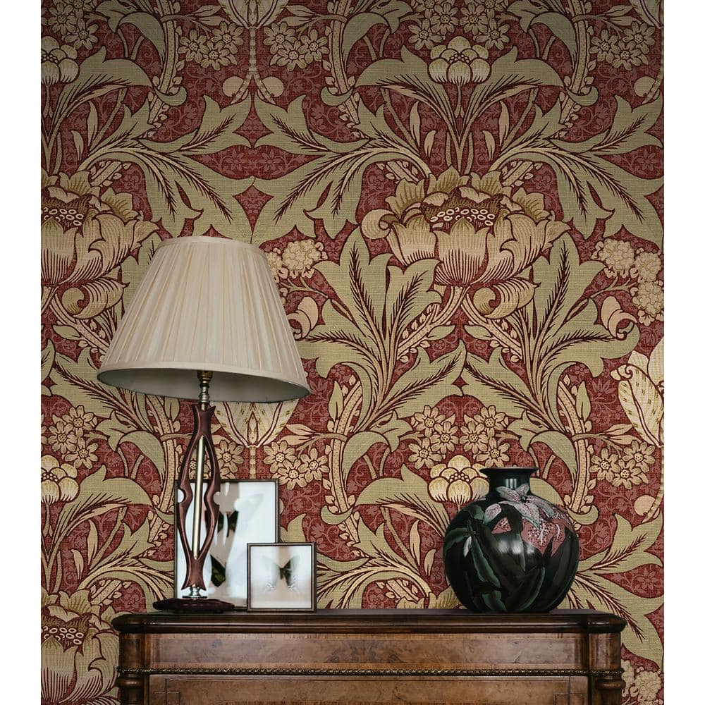 Red Clay and Lichen Floral Vinyl Peel and Stick Wallpaper