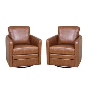 Denver Traditional Camel Wooden Upholstered Swivel Chair with a Metal Swivel Base(Set of 2)