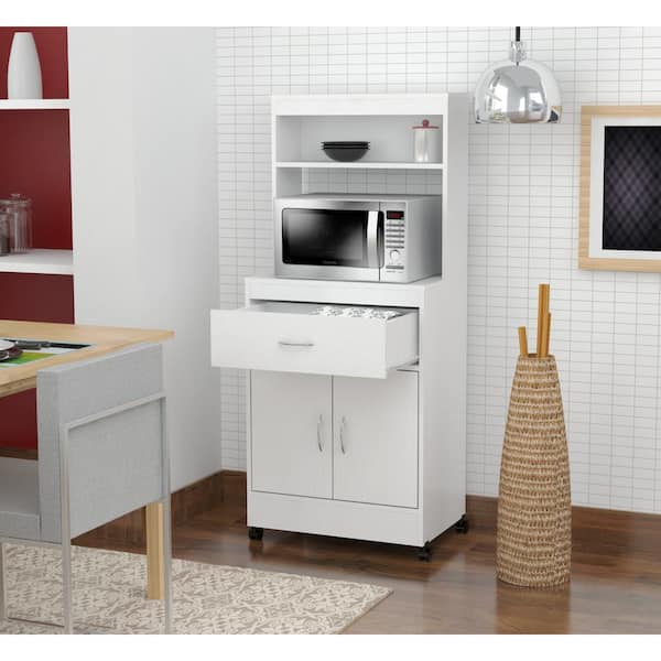 Inval Ready to Assemble 23.62 in. x 15.75 in. x 54.13 in. White Laminate Microwave Storage Cabinet