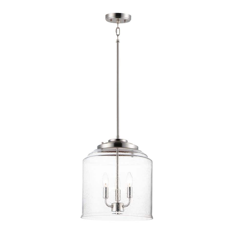 Acadia Satin Nickel 3-Light Seedy Glass Jar Pendant