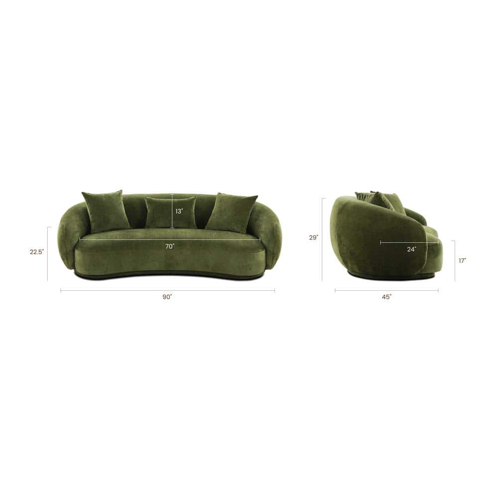 Distressed Green Velvet Camelback Sofa with Sloped Arms