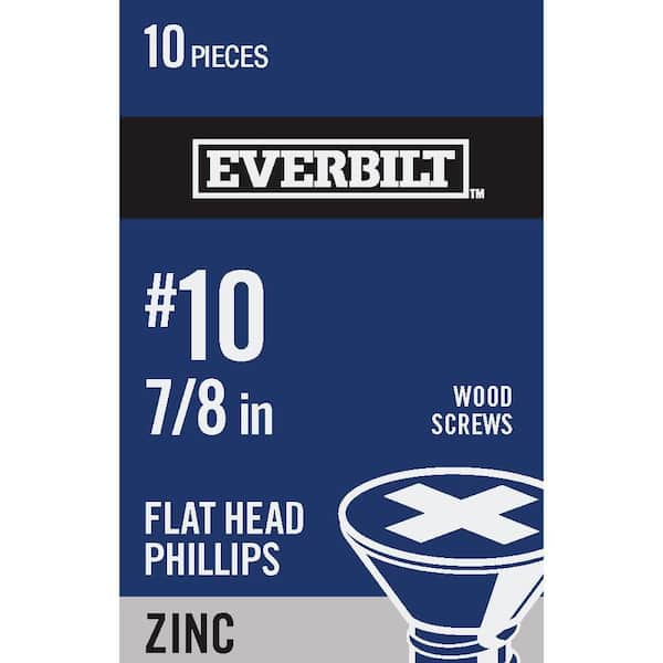 Everbilt #10 x 7/8 in. Phillips Flat Head Zinc Plated Wood Screw (10-Pack)