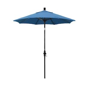 7.5 ft. Matted Black Aluminum Market Collar Tilt Patio Umbrella Fiberglass Ribs and in Capri Pacifica