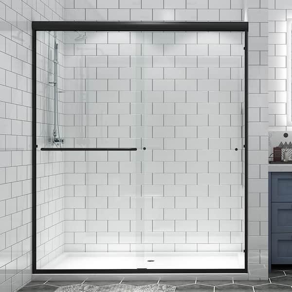 JimsMaison 60 in. W x 70 in. H Sliding Frame Shower Door in Matte Black with Clear Glass