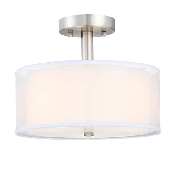 12 in 3-Light Modern Brushed Nickel Semi Flush Mount with Fabric Shade