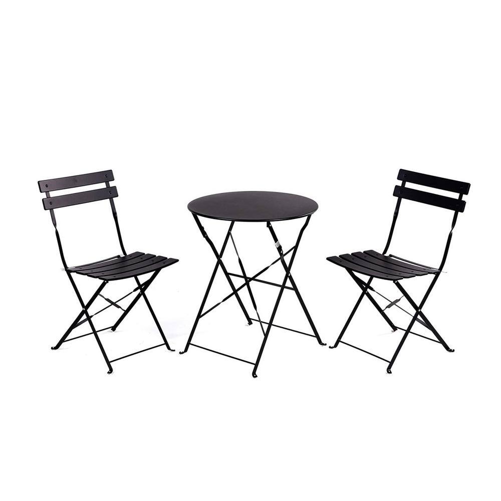 ANGELES HOME Black 3Piece Steel Rattan Outdoor Bistro Set