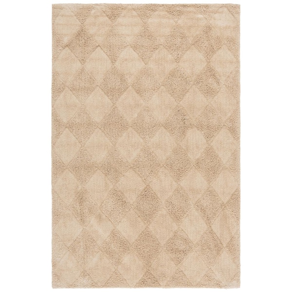 Easy Care Beige 5 ft. x 8 ft. Machine Washable High-Low Diamond Solid Area Rug