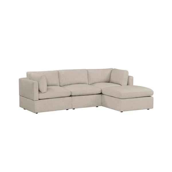 Thorton 105 in. Modular Track Arm Peformance Fabric 4 Piece Sofa/Chaise in Wheat Beige