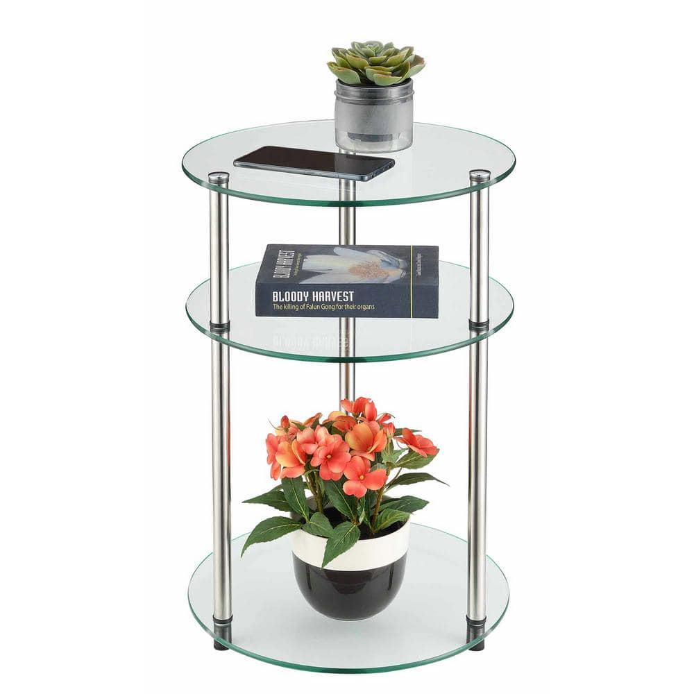 Elegant 16'' Round Metal and Glass 3-Tier Accent Table