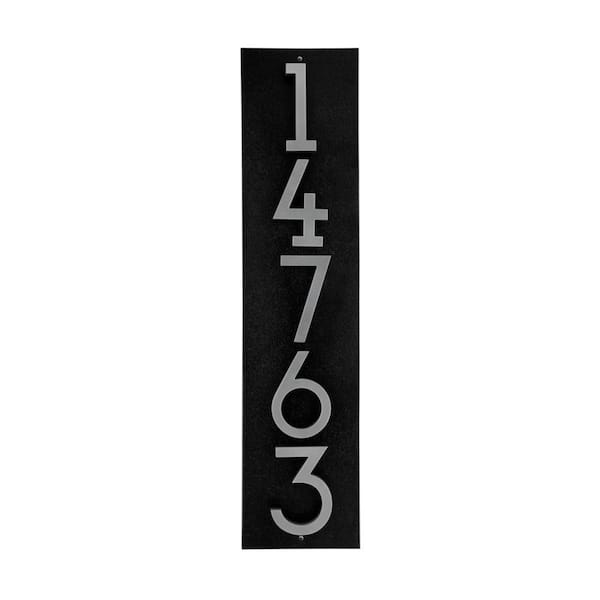 Floating Stand-Off 5-Number Vertical Sign, Black /w/ Silver Modern Font Numbers