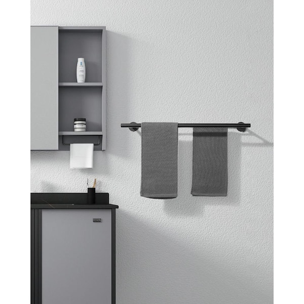 Thicken SUS 304 Stainless Steel Double Round Bar 24 in. Wall Mount Towel Bar Bath Hardware Accessory in Matte Black