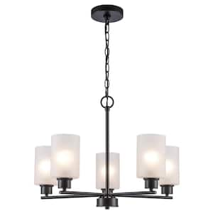 Heath 5-Light Black Chandelier Light Fixture with Frosted Glass Shades