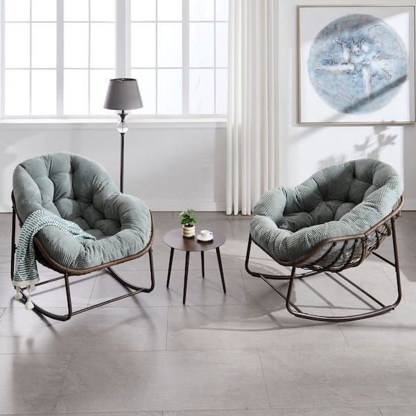 Wicker Outdoor Rocking Chair with Light Green Cushion