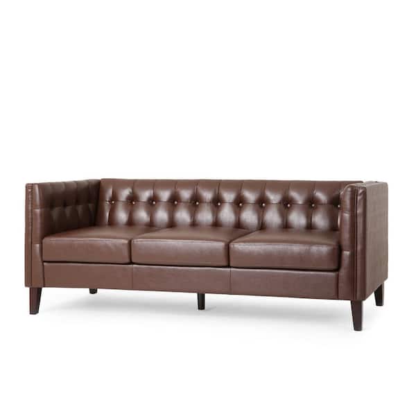 Noble House Sadlier 76 in. Square Arm 3-Seater Removable Covers Sofa in Dark Brown