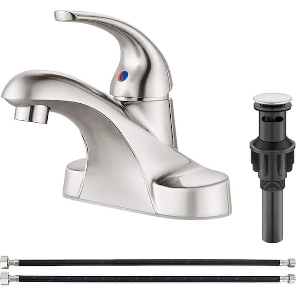PICTURESQUE CENDU LLC 4 in. Centerset Single Handle Mid Arc Bathroom Faucet with Drain Kit Included in Brushed Nickel