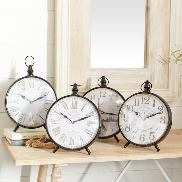 Black Metal Vintage Analog Tabletop Clock (Set of 4)