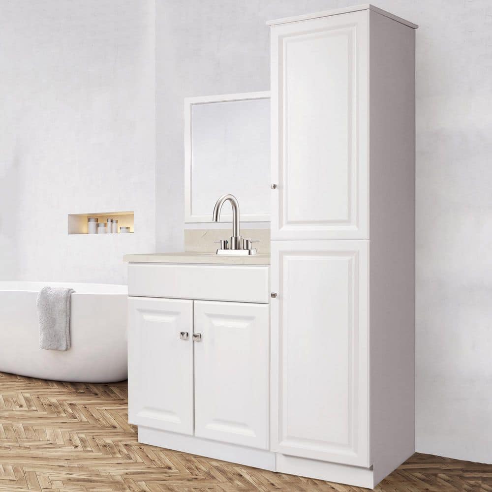 White Semi-Gloss Adjustable Shelving Bathroom Linen Cabinet