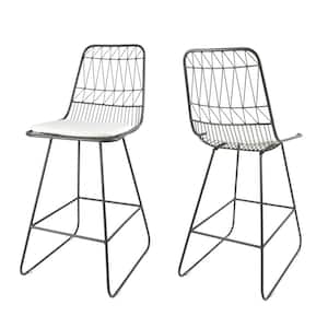 Walcott 42 in. Grey Outdoor Patio Bar Stool with Ivory Cushions (Set of 2)