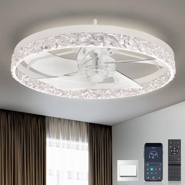 VITARVIX 20 in. Indoor White Crystal Ceiling Fan with Light and Remote ...