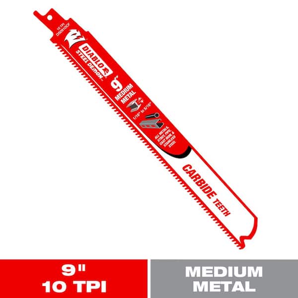 9 in. 10 TPI Steel Demon Carbide Teeth Reciprocating Saw Blade for Medium Metal