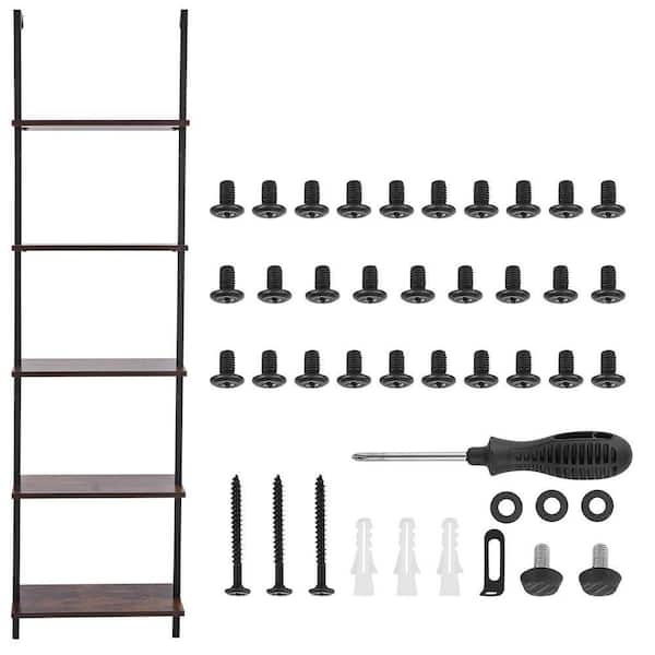 5-Tier Industrial Pipe Shelf, 11.81 in. W x 18.9 in. D Black Wood Solid Decorative Wall Shelf Wall-Mount Rustic