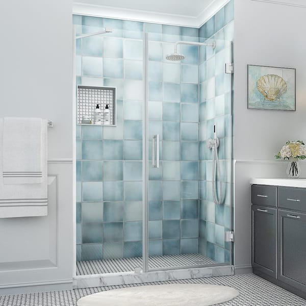 Aston Belmore XL 57.25 - 58.25 in. W x 80 in. H Frameless Hinged Shower Door with Clear StarCast Glass in Stainless Steel