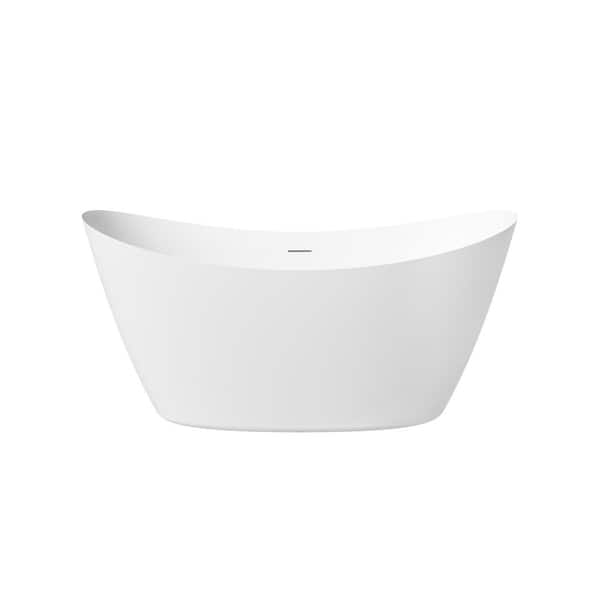 60 in. x 29 in. Freestanding Flat Bottom Acrylic Soaking Bathtub with Center Drain in White