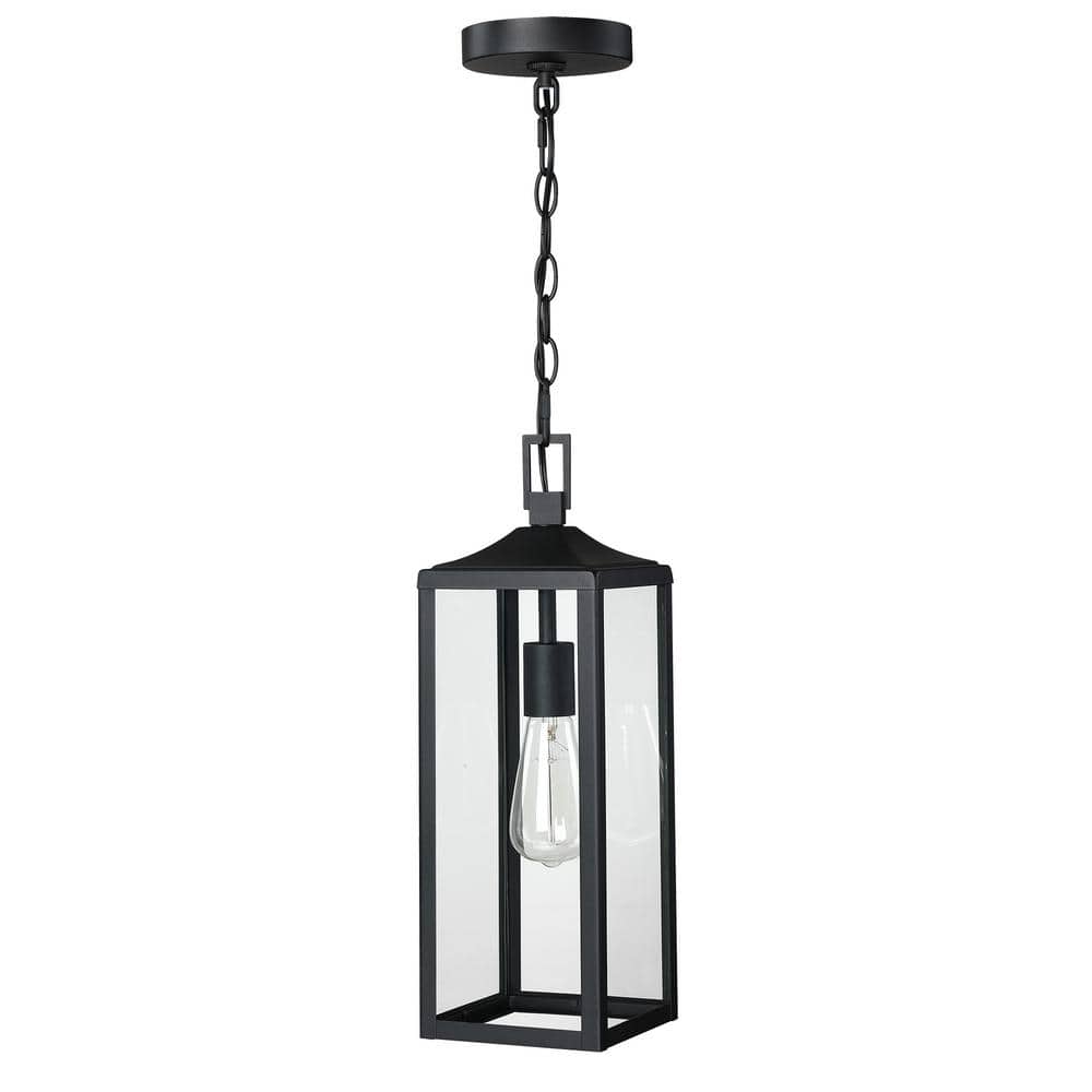 18 in. 1-light Matte Black Dimmable Outdoor Pendant Light with Clear Glass and No Bulbs Included price history on PriceWatchPro