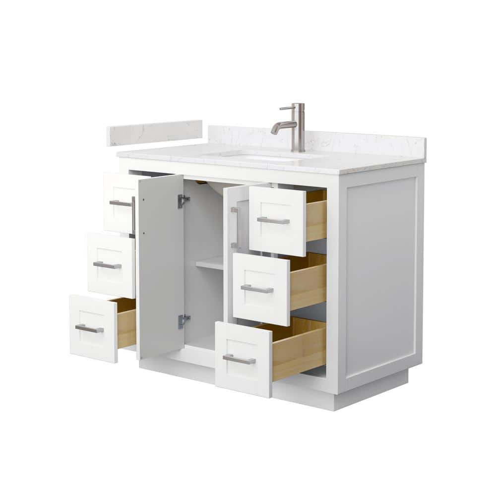Miranda 42'' White Single Freestanding Vanity with Light-Vein Carrara Marble Top