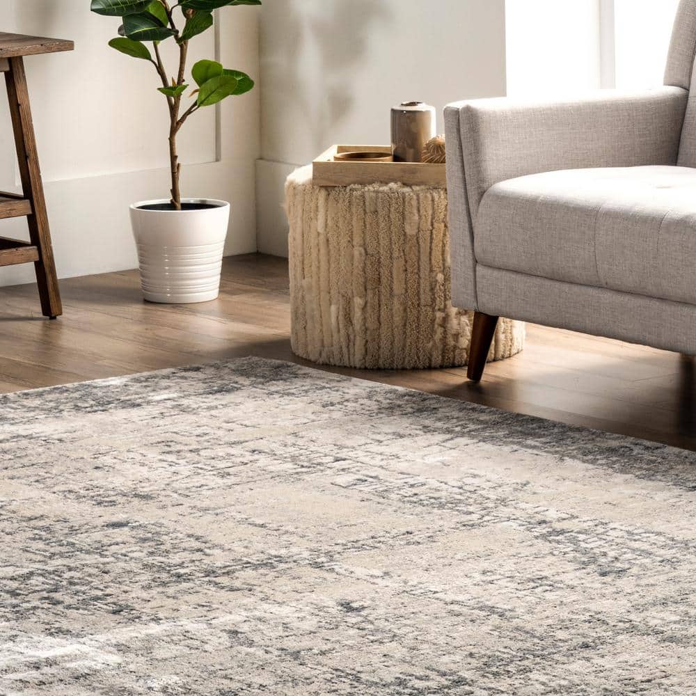 Modern Abstract Beige Synthetic Area Rug, 52"x24"