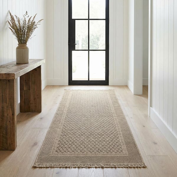 Naturalistic Symmetry Natural-Black 3 ft. x 10 ft. Flatwoven Geometric Polypropylene Runner Indoor/Outdoor Area Rug