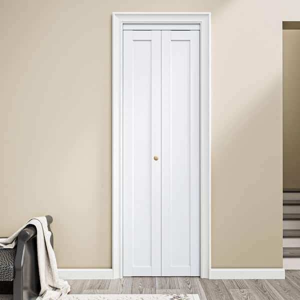 EH PUERTA 24 in. x 80 in. 1-Lite Panel Solid Core White Primed Composite MDF Closet Bi-fold Door with Handle and Hardware