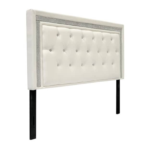 Best Master Furniture Opal White Twin Faux Leather Upholstered Headboard Tufted Crystals Rhinestone 319wt The Home Depot