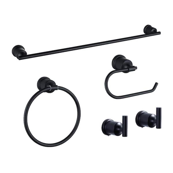 5 -Piece Bath Hardware Set with Mounting Hardware in Matte Black