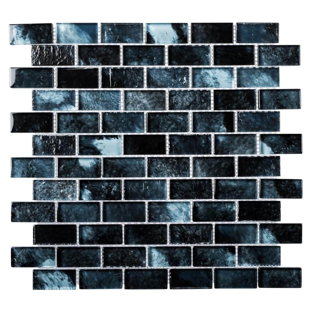 Bluz Rectangle 11.69 in. x 11.75 in. Matte Navy Black Glass Mosaic Tile Sam