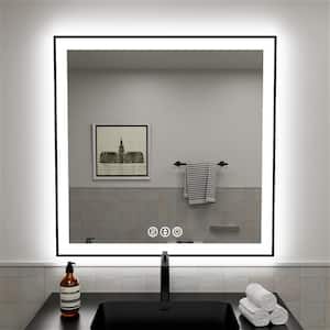 36 in. W x 36 in. H Framed Rectangular LED Light Bathroom Vanity Mirror in Matte Black