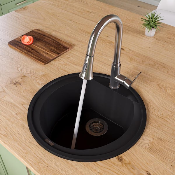 ALFI BRAND Drop-In Granite Composite 20 in. 1-Hole Single Bowl Kitchen Sink in Black
