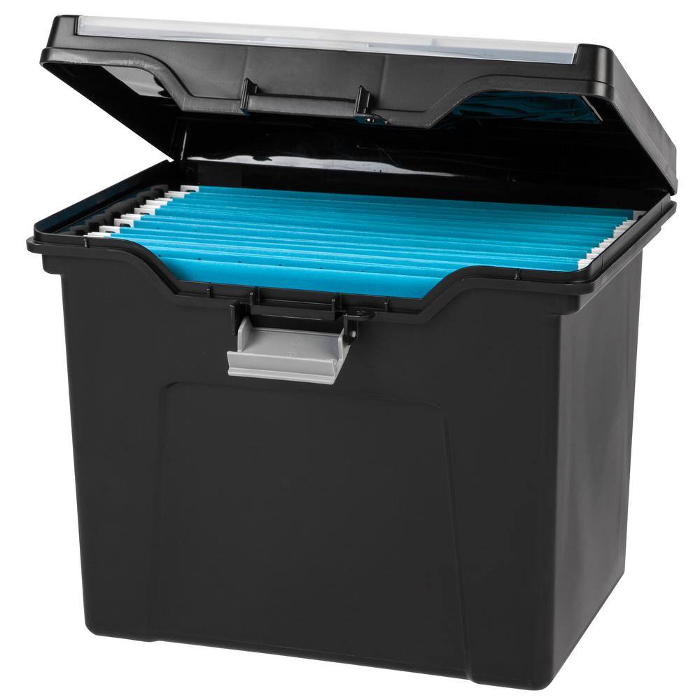 Black Portable Hanging File Box with Organizer Lid