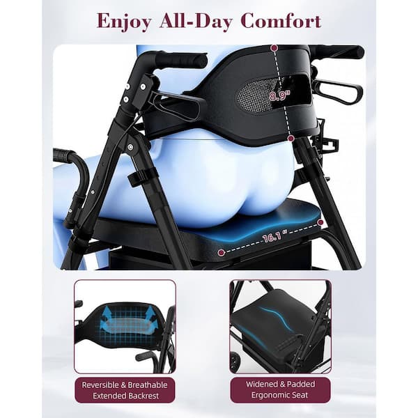 Anqtovp 2 in 1 Extra Wide Rollator Walker and Transport Chair with