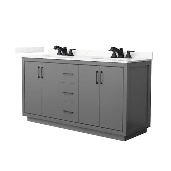Wyndham Collection Icon 66 in. W x 22 in. D x 35 in. H Double Bath Vanity in Dark Gray with Giotto Quartz Top