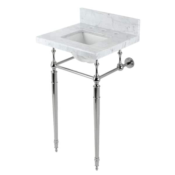 Kingston Brass Fauceture 19 in. Marble Console Sink Set with Brass Legs in Marble White/Polished Nickel
