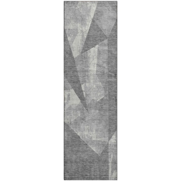 Mayfield Premium Machine Washable Abstract AMF1838 Gray 2 ft. 3 in. x 7 ft. 6 in. Runner Rug