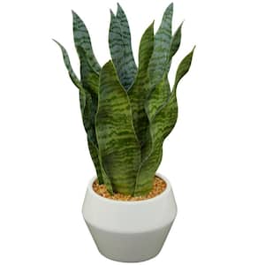 15 in. H Snake Artificial Plant with Realistic Leaves and White Porcelain Pot