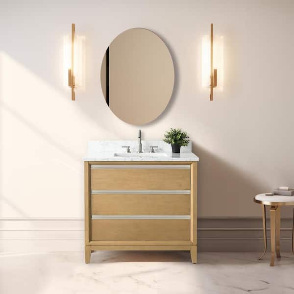 Vanity Art 36 in. W x 22 in. D x 34 in. H Single Sink Bathroom Vanity in Natural Oak with Engineered Marble Top