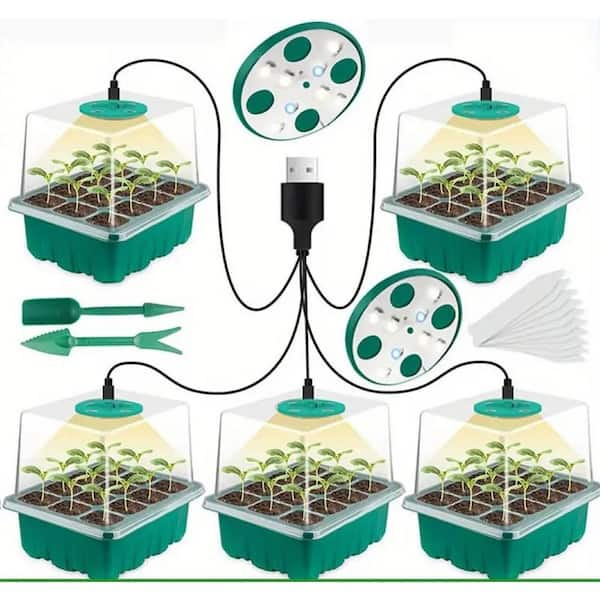 5 Seed Starter Trays with LED Grow Lights and Adjustable Humidity