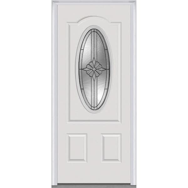 MMI Door 36 in. x 80 in. Dahlia Left-Hand Inswing 3/4 Oval Decorative Primed Steel Prehung Front Door
