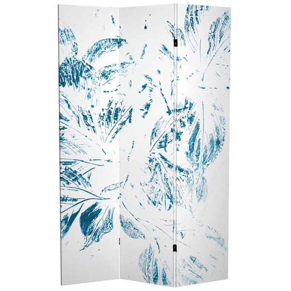 Oriental Furniture 6 ft. White Pure Leaves Canvas 3-Panel Room Divider